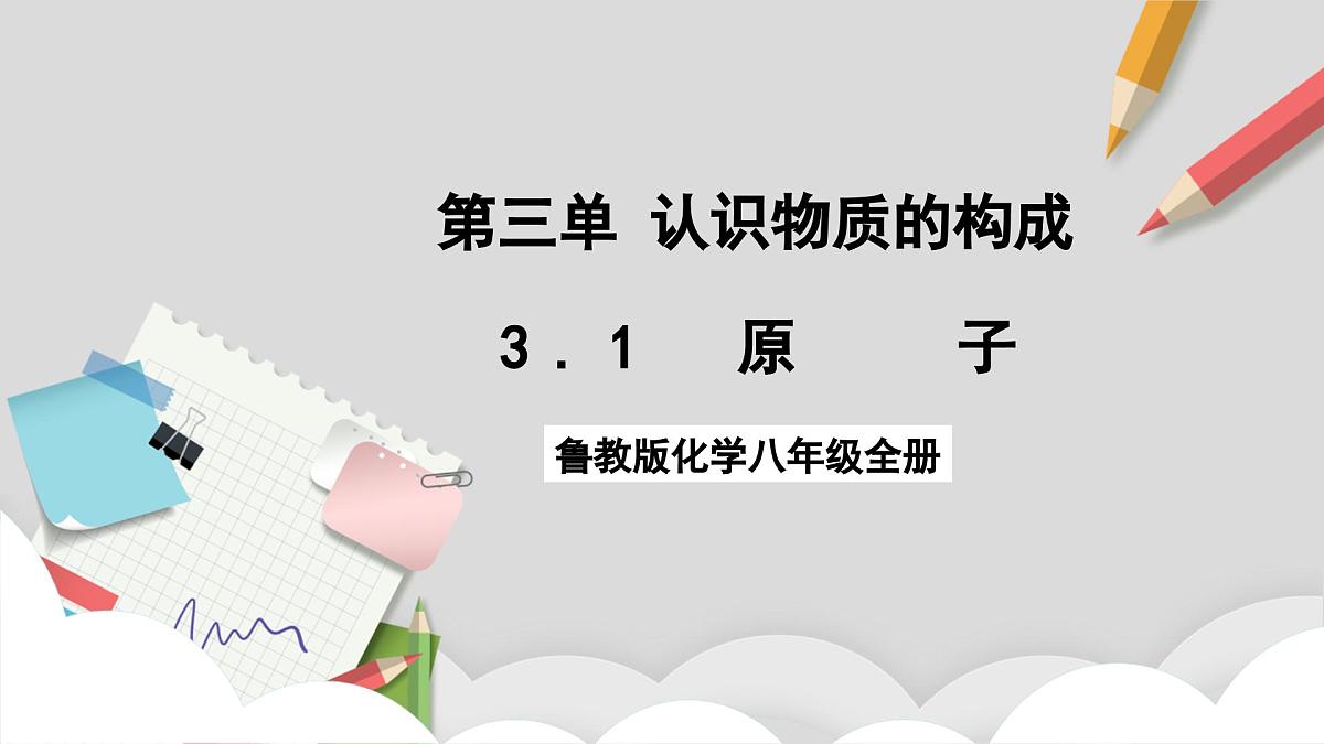 鲁教版（五四制）（2024）化学八年级全册 3.1《 原子 》课件第1页