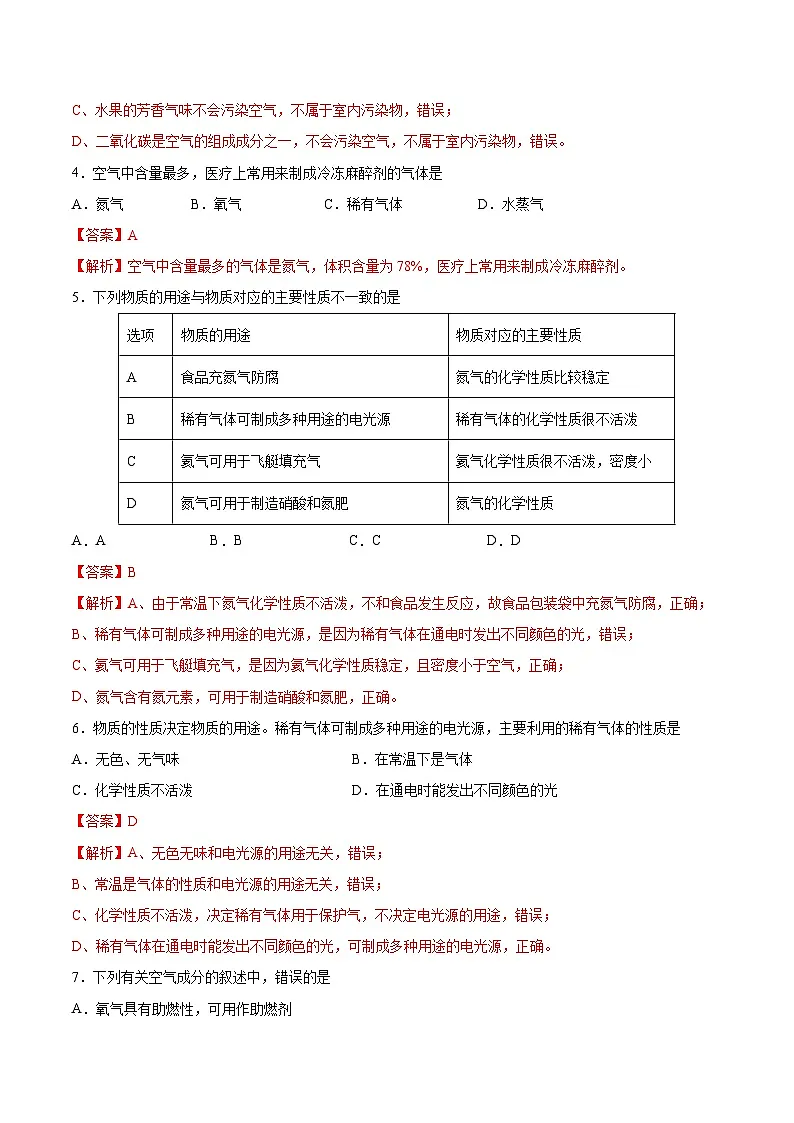 鲁教版（五四制）（2024）化学八年级全册 4.1《空气的组成》分层练习 （解析卷）第2页