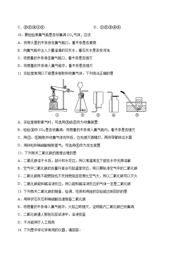 鲁教版（五四制）（2024）化学八年级全册6.2《 探究二氧化碳的性质与制法》分层练习 （原卷 ）第3页
