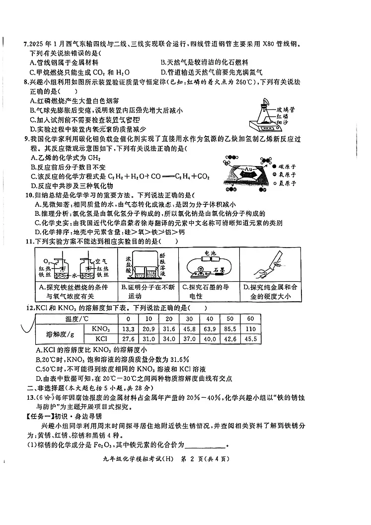 【9化一模】安徽合肥瑶海区2025年中考化学一模试卷第2页