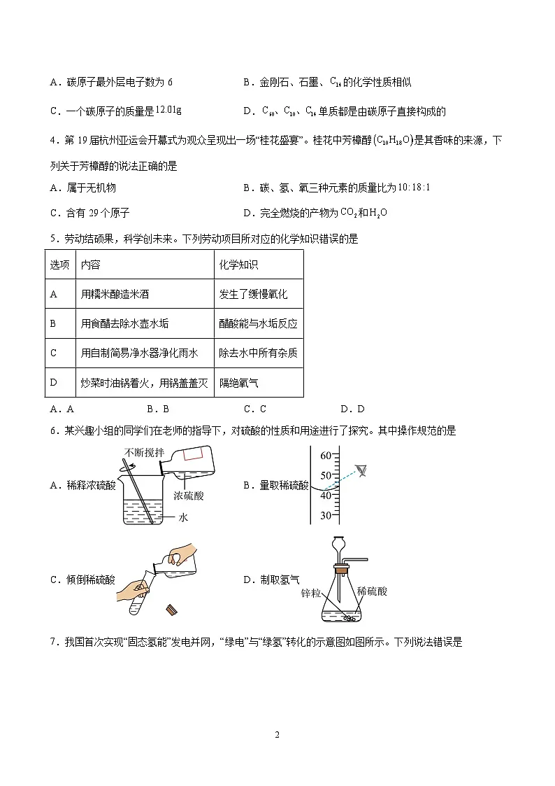 【9化二模】2024年安徽省合肥市经开区中考二模化学试卷第2页