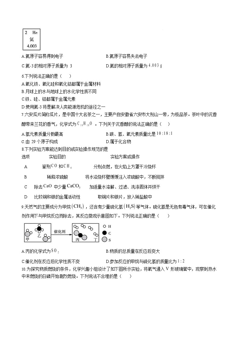 2025年安徽省长丰市部分学校中考一模化学试题第2页