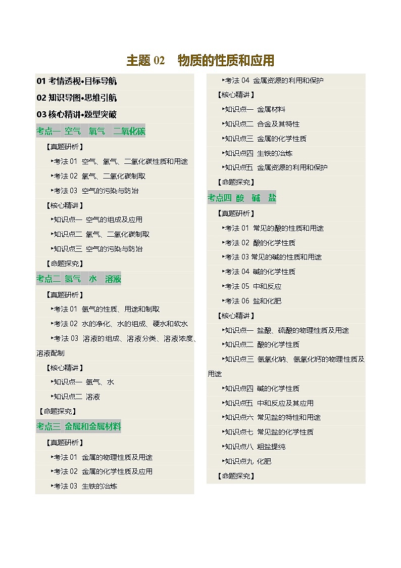 2025人教版九年级中考化学专题知识真题讲练  主题02 物质的性质和应用第1页