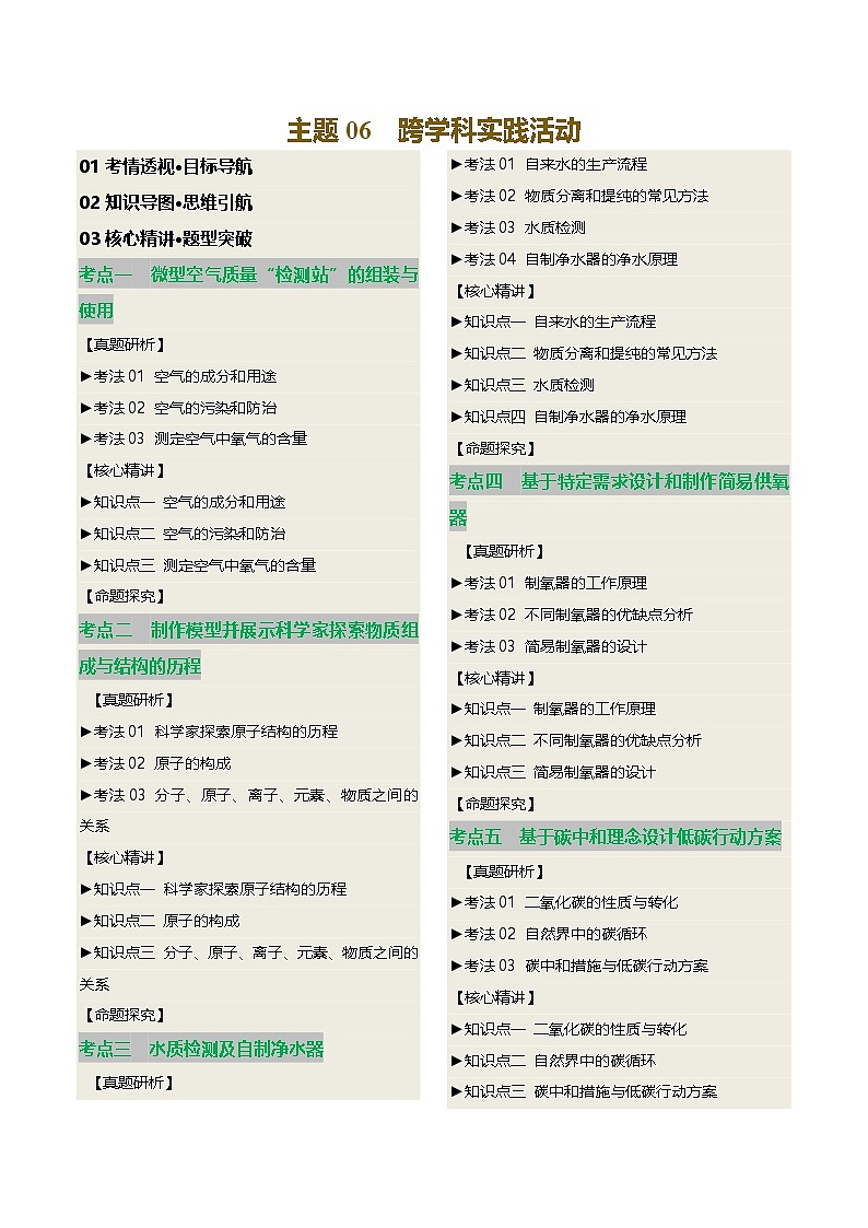 2025人教版九年级中考化学专题知识真题讲练  主题06 跨学科实践活动第1页