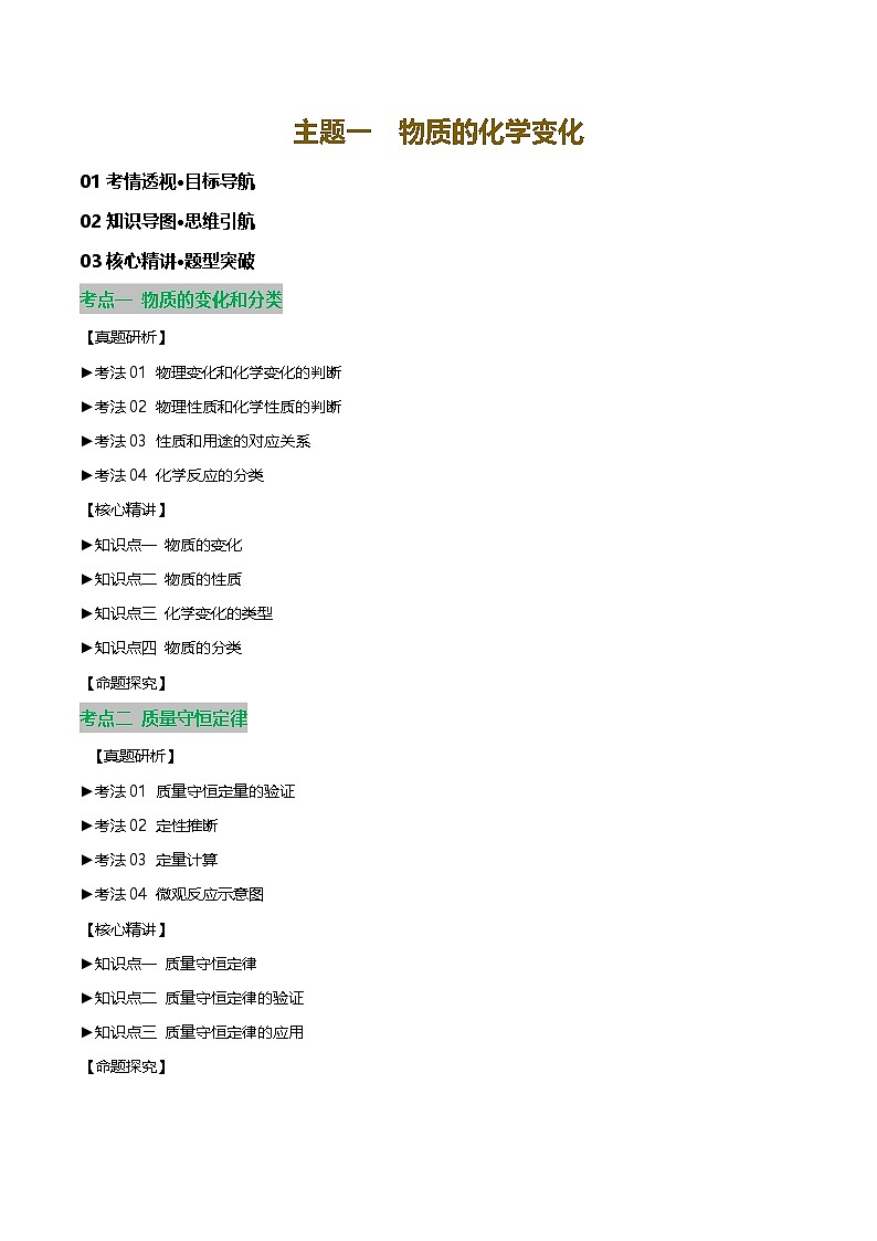 2025人教版九年级中考化学专题知识真题讲练  专题01 物质的化学变化第1页