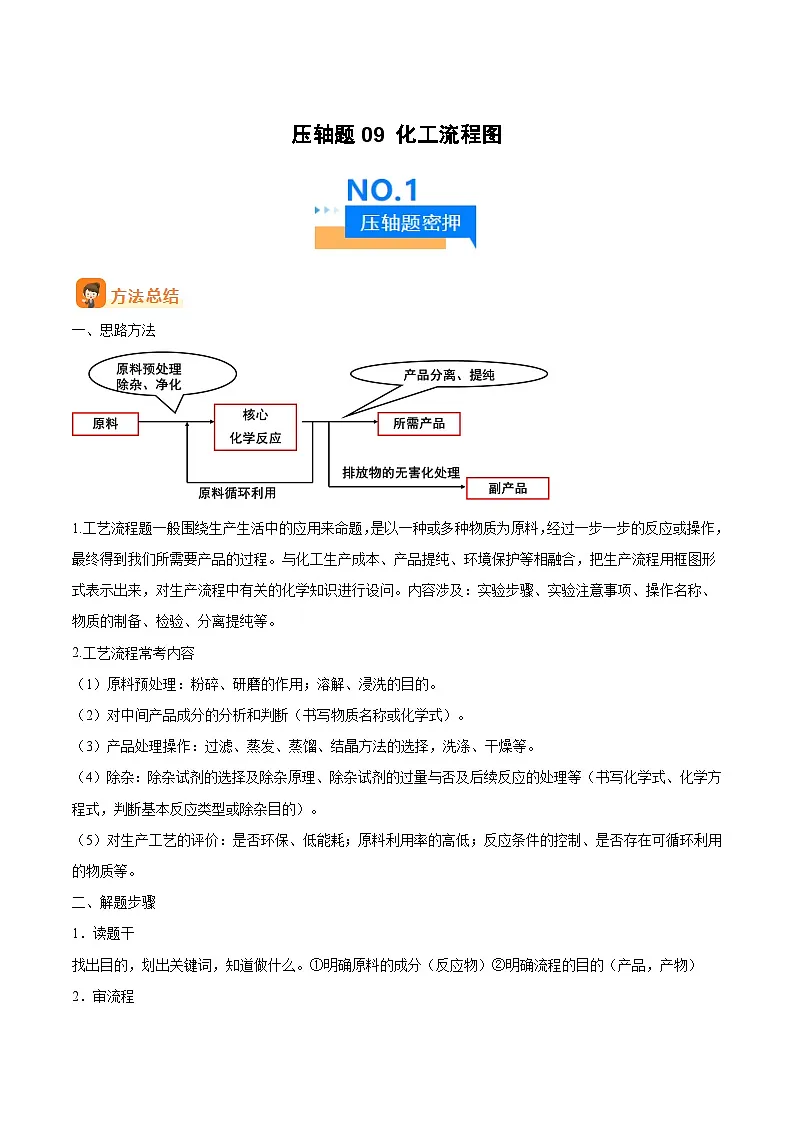 人教版九年级化学中考压轴真题专题练习 压轴题09 化工流程图第1页
