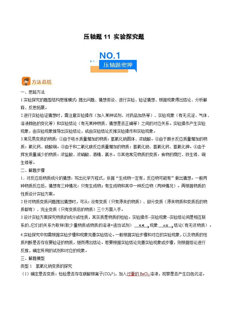 人教版九年级化学中考压轴真题专题练习  压轴题11 实验探究题第1页