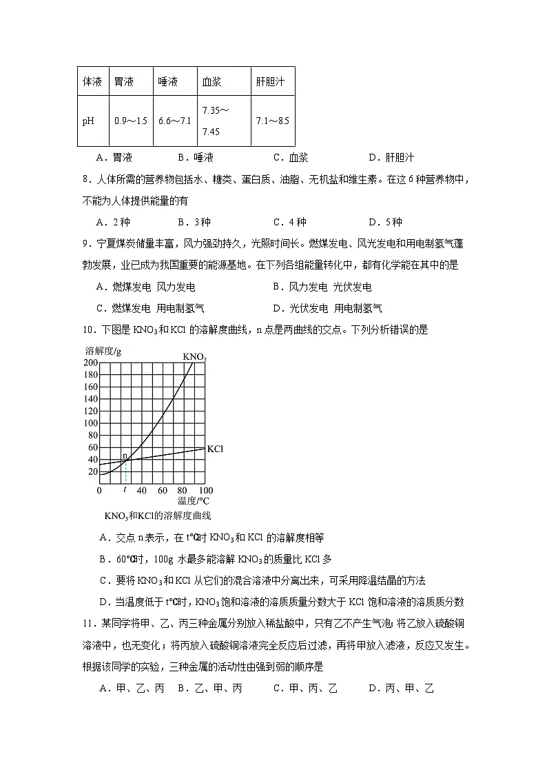 2025年宁夏银川市金凤区中考模拟考试化学试卷（附答案解析）第2页