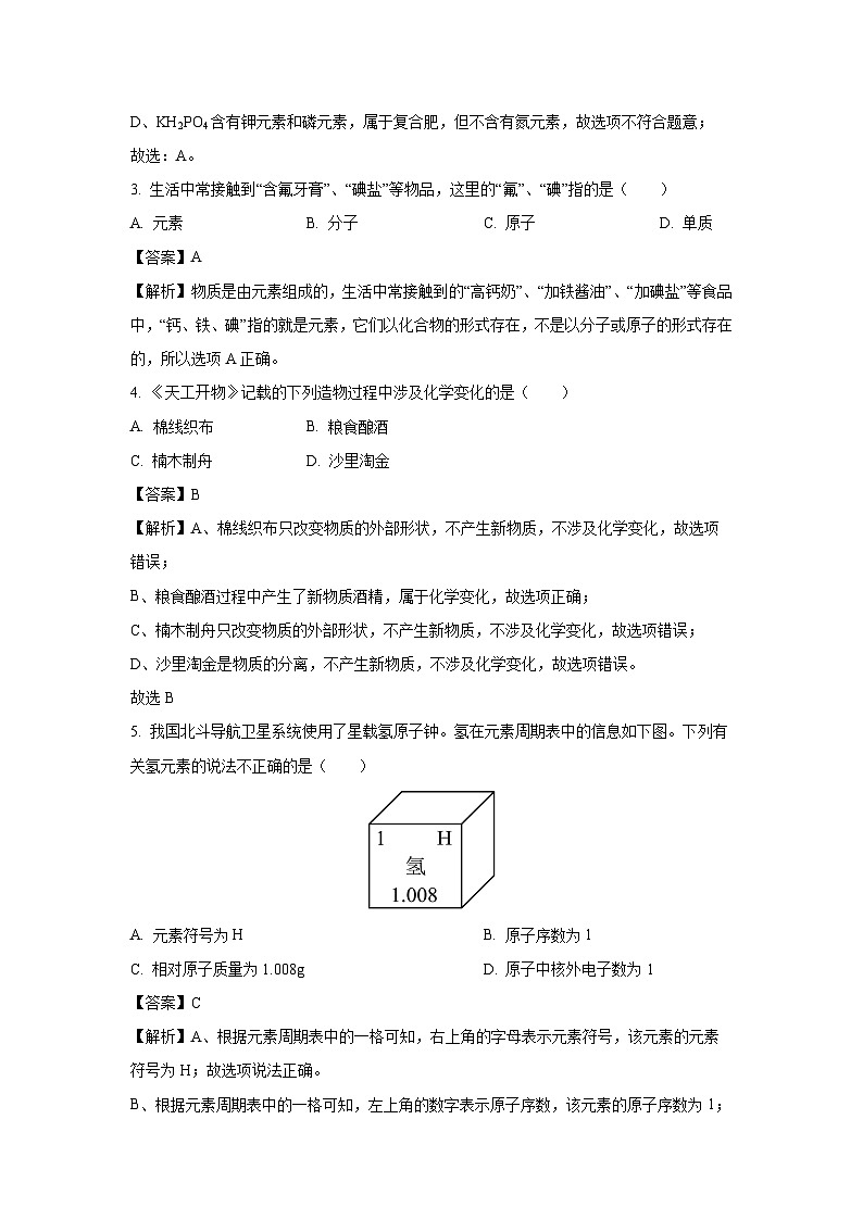 江苏省连云港市部分学校2025年中考模拟化学试卷（解析版）第2页