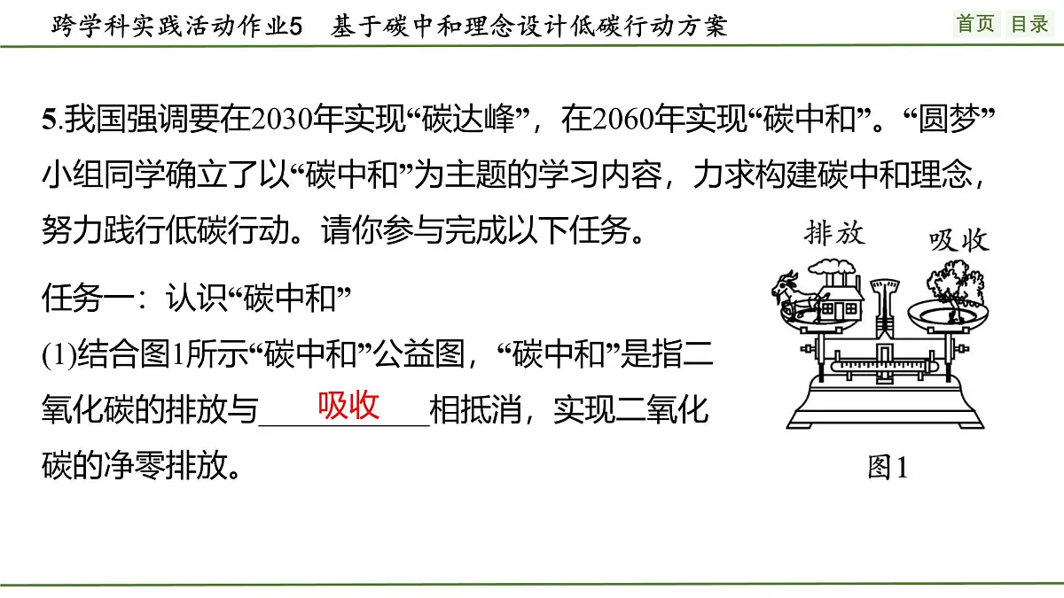 九年级上册化学人教版（2024） 第六单元跨学科实践活动5基于碳中和理念设计低碳行动方案(1)课件第8页