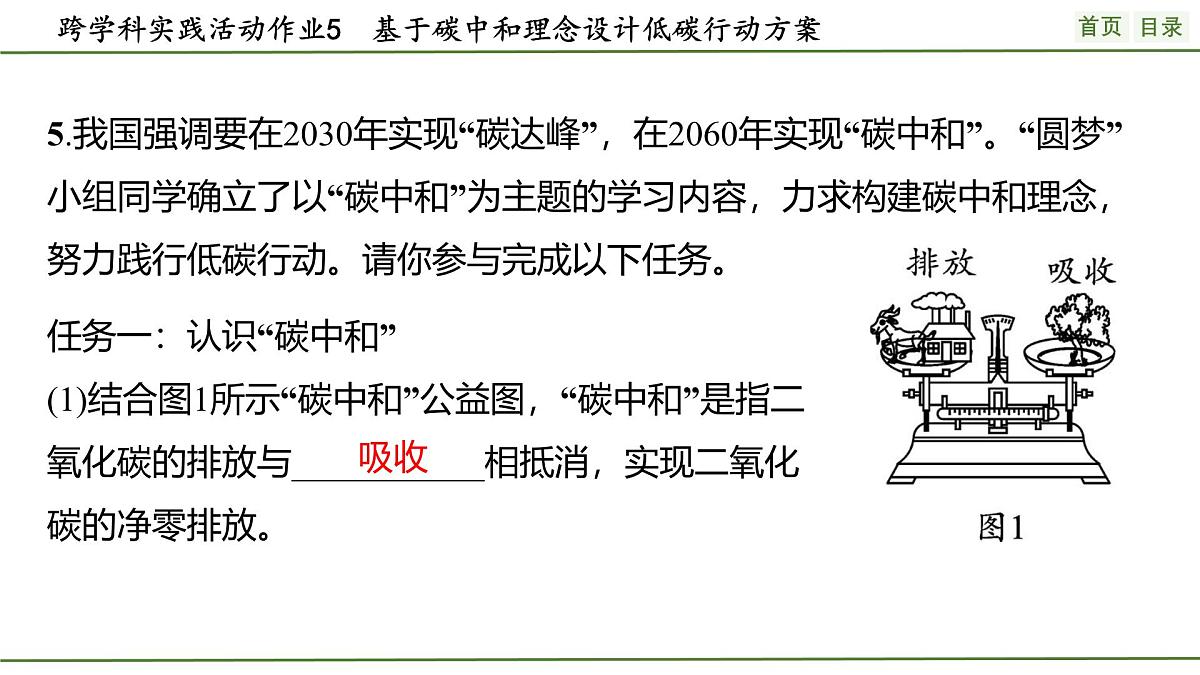 九年级上册化学人教版（2024） 第六单元跨学科实践活动5基于碳中和理念设计低碳行动方案(1)课件第8页