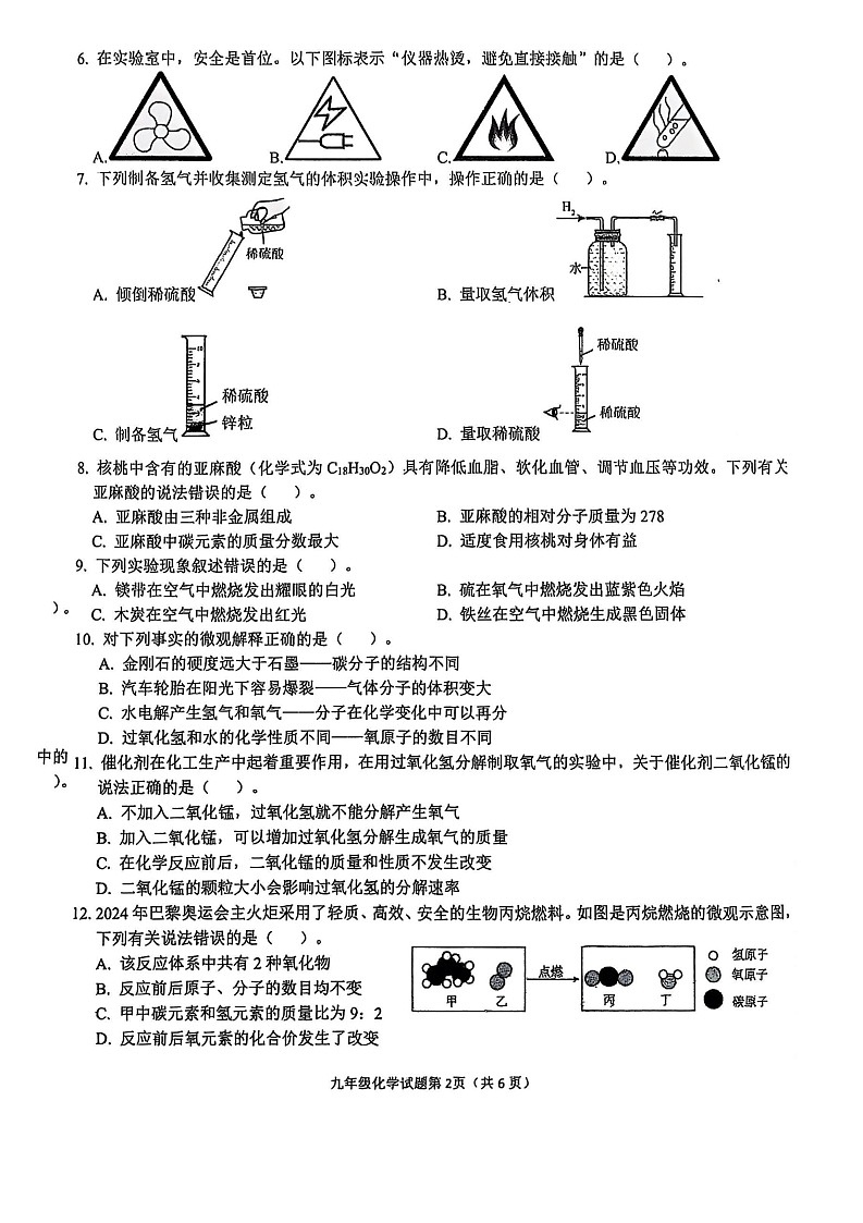 安徽省安庆市2024-2025学年九年级上学期1月期末考试化学试题第2页