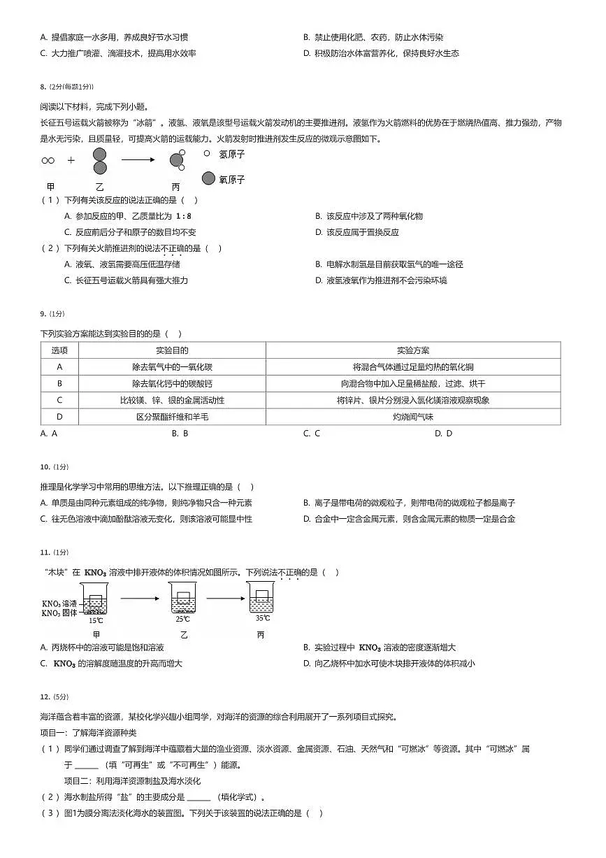 2025年安徽合肥蜀山区初三中考二模化学试卷（有答案解析）第2页