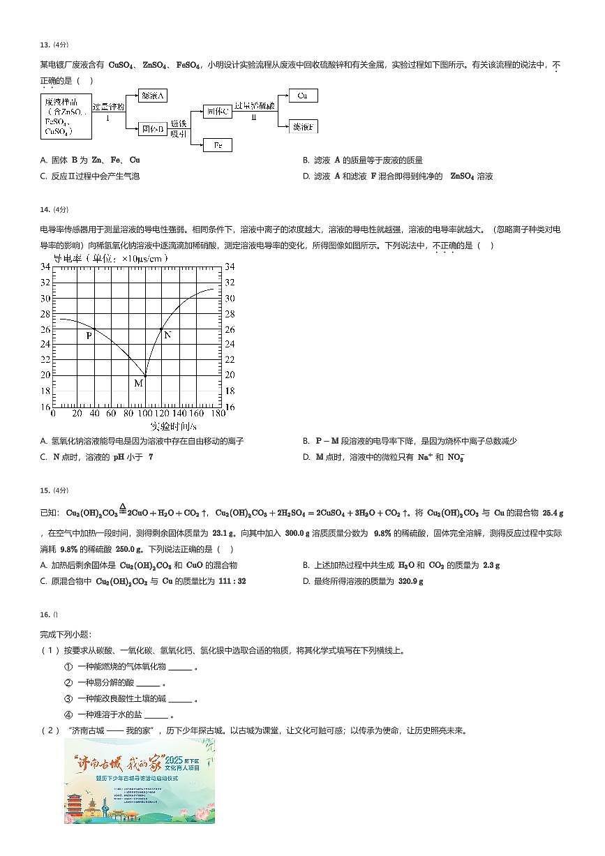 2025年山东济南历下区初三中考三模化学试卷（有答案解析）第3页