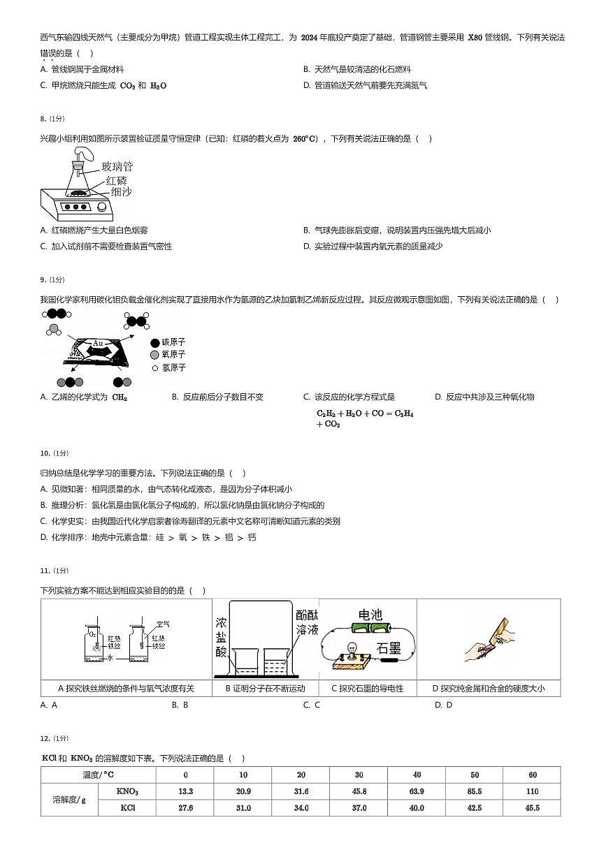 2025年安徽合肥瑶海区初三中考一模化学试卷（有答案解析）第2页