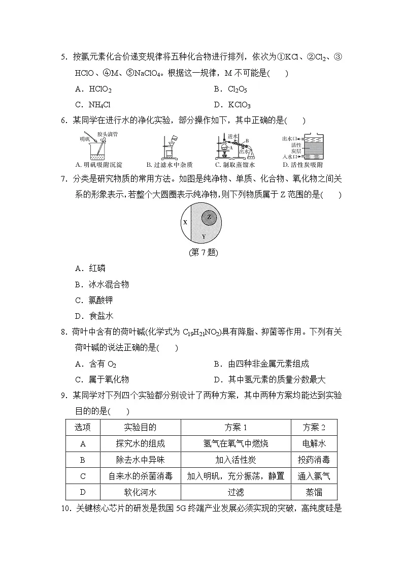 九年级化学上册 第四单元　自然界的水 单元测试卷（人教安徽版 2024年秋）第2页