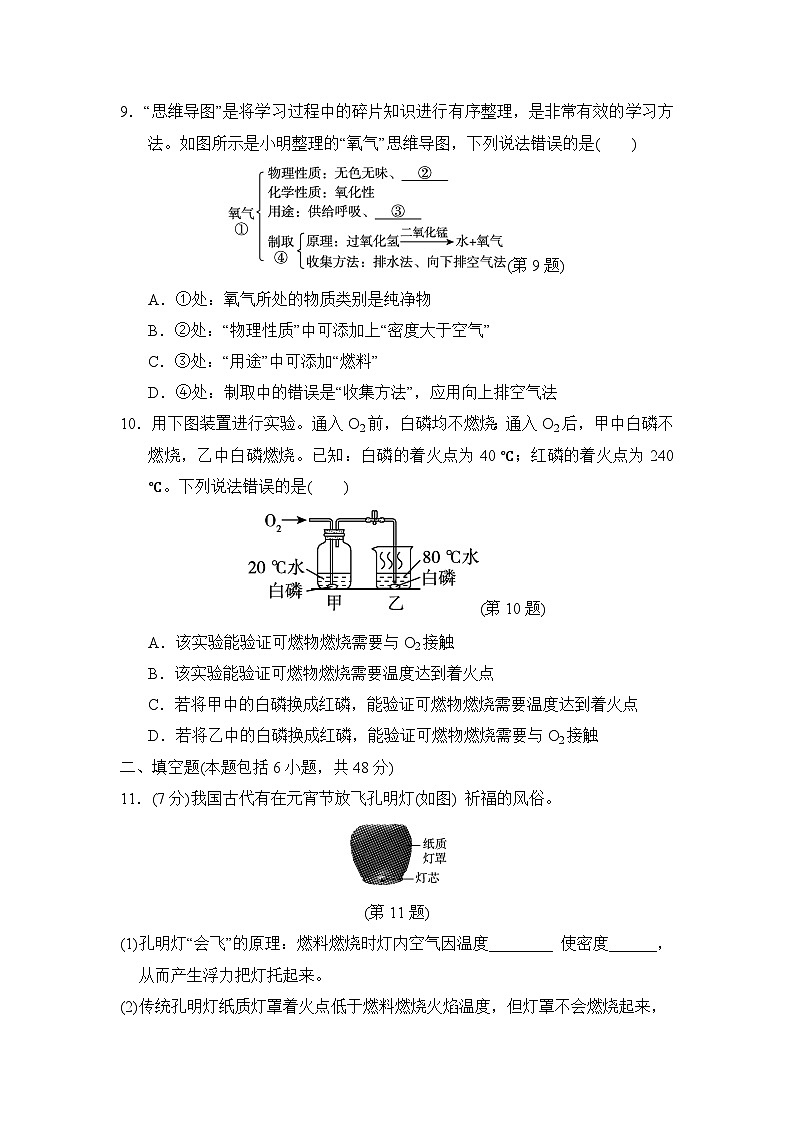 科学版九年级化学上册 第三单元　维持生命的物质——氧气、水 单元测试卷（2024年秋）第3页