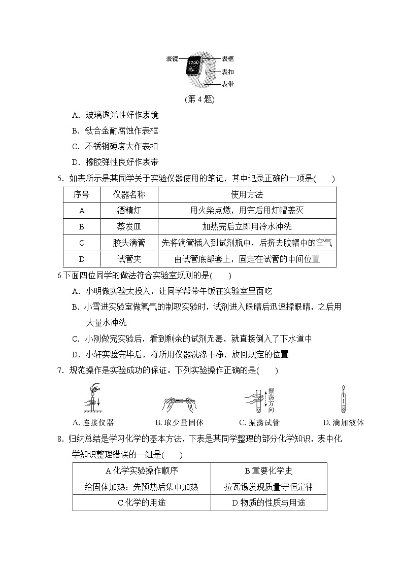 九年级化学上册 第一单元　走进化学世界 单元测试卷（人教山西版 2024年秋）第2页