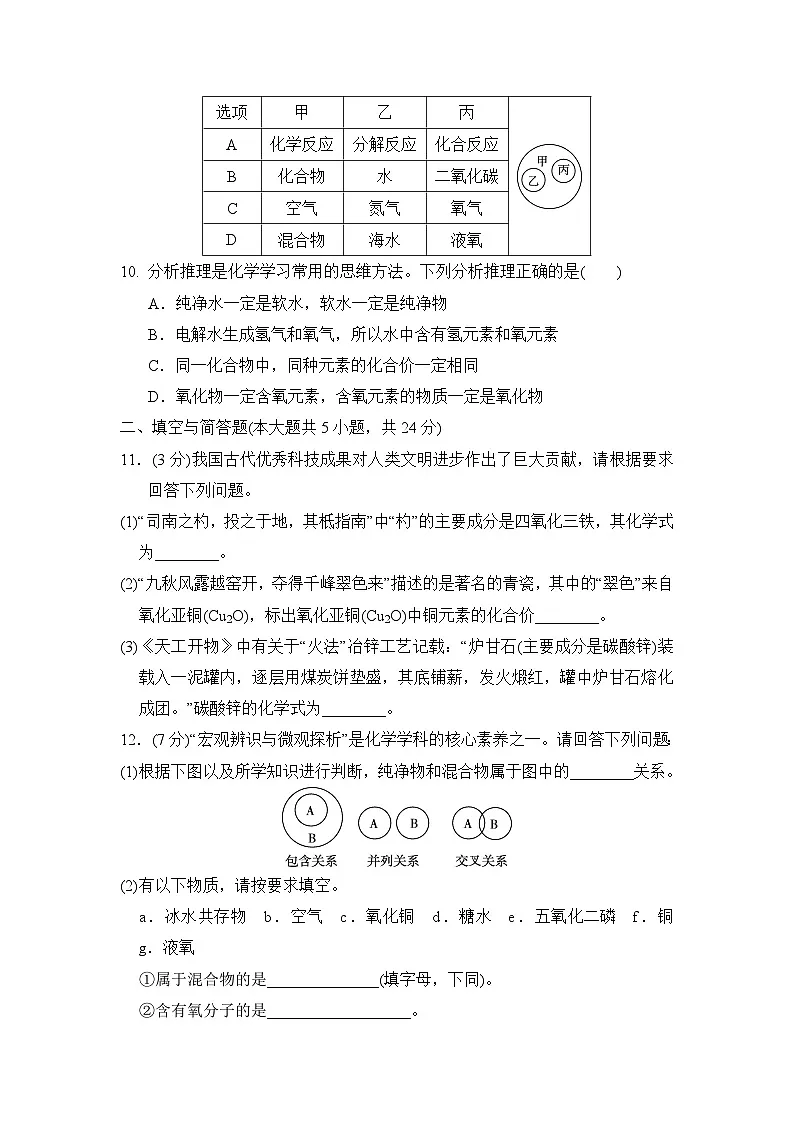 人教版九年级化学上册 第四单元　自然界的水 单元测试卷（2024年秋）第3页