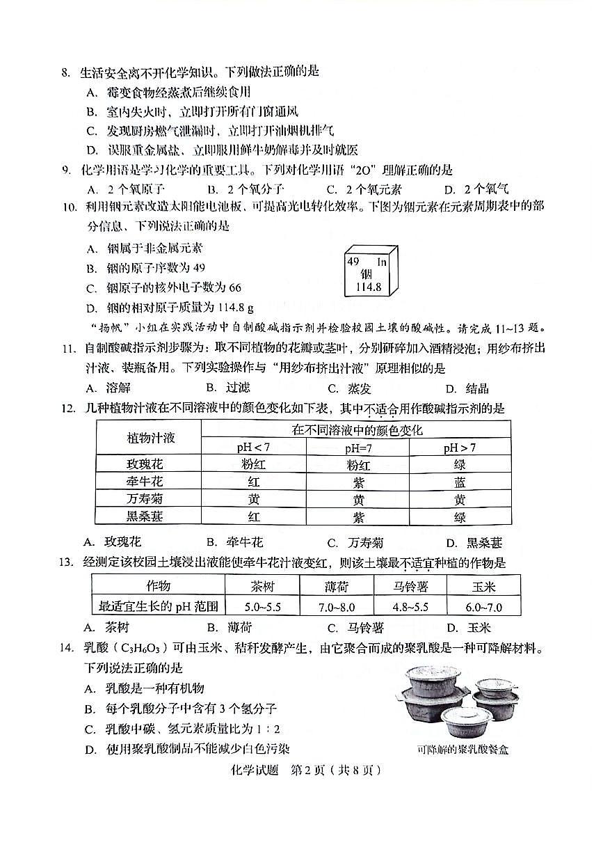 2025年山东省青岛市中考化学真题无标答第2页
