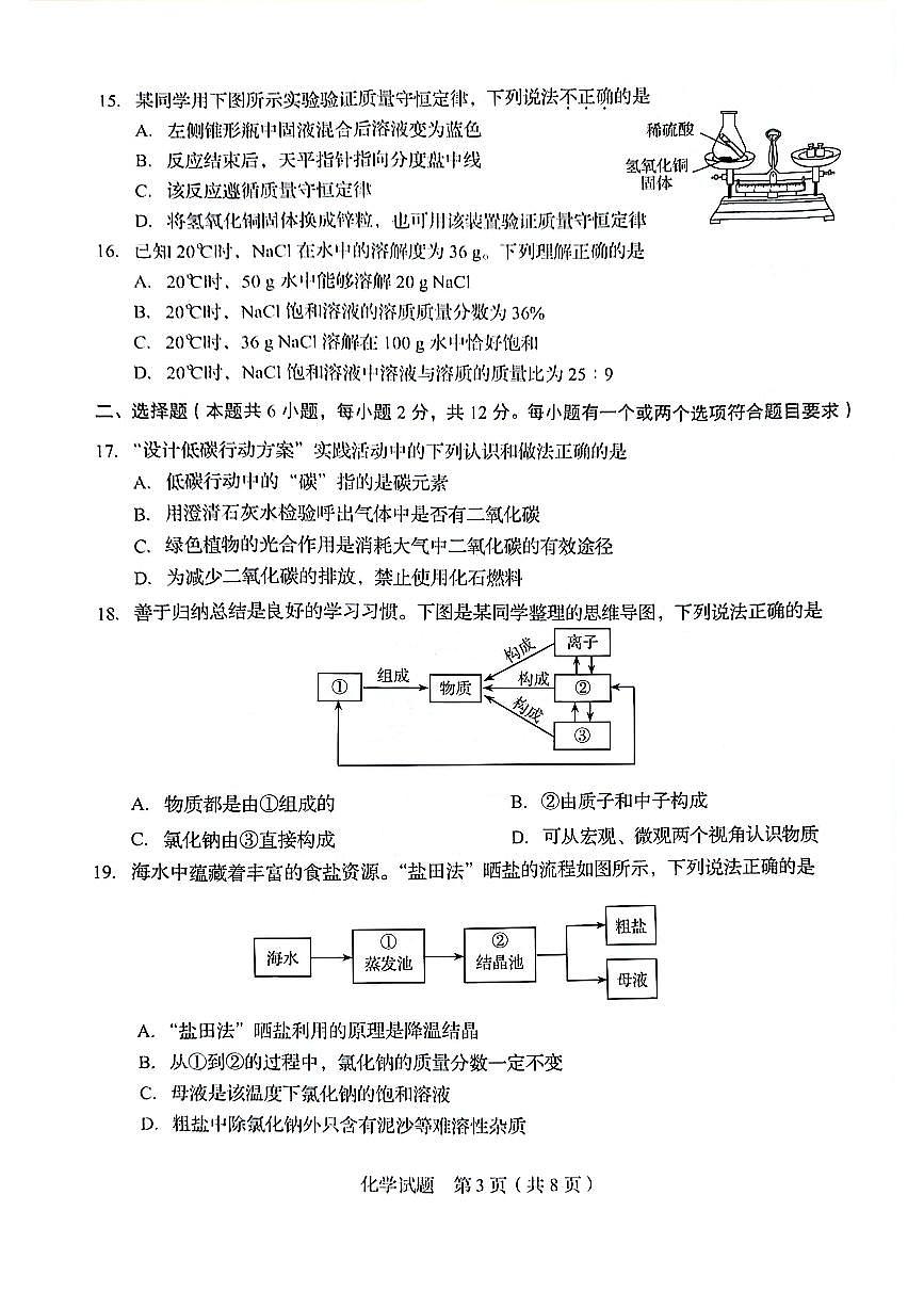2025年山东省青岛市中考化学真题无标答第3页