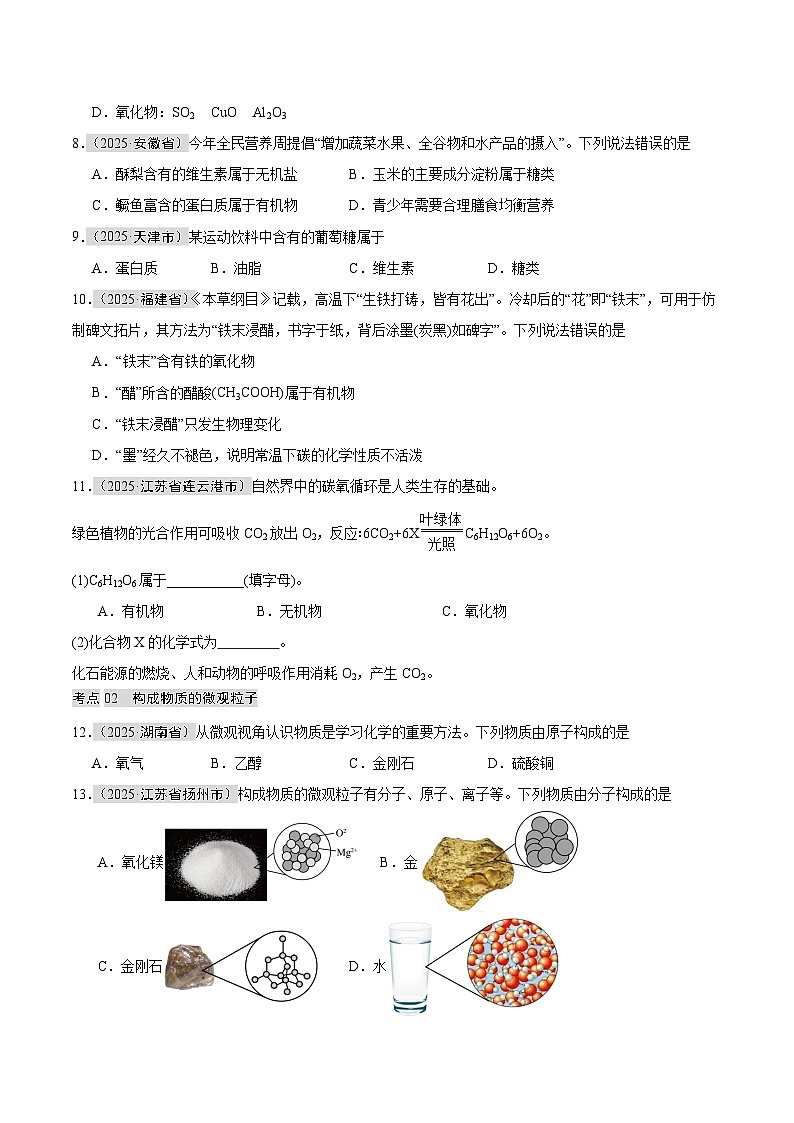 2025年中考化学真题分类汇编：专题04 物质的分类、构成物质的微观粒子（全国通用）（第01期）（原卷版）第2页