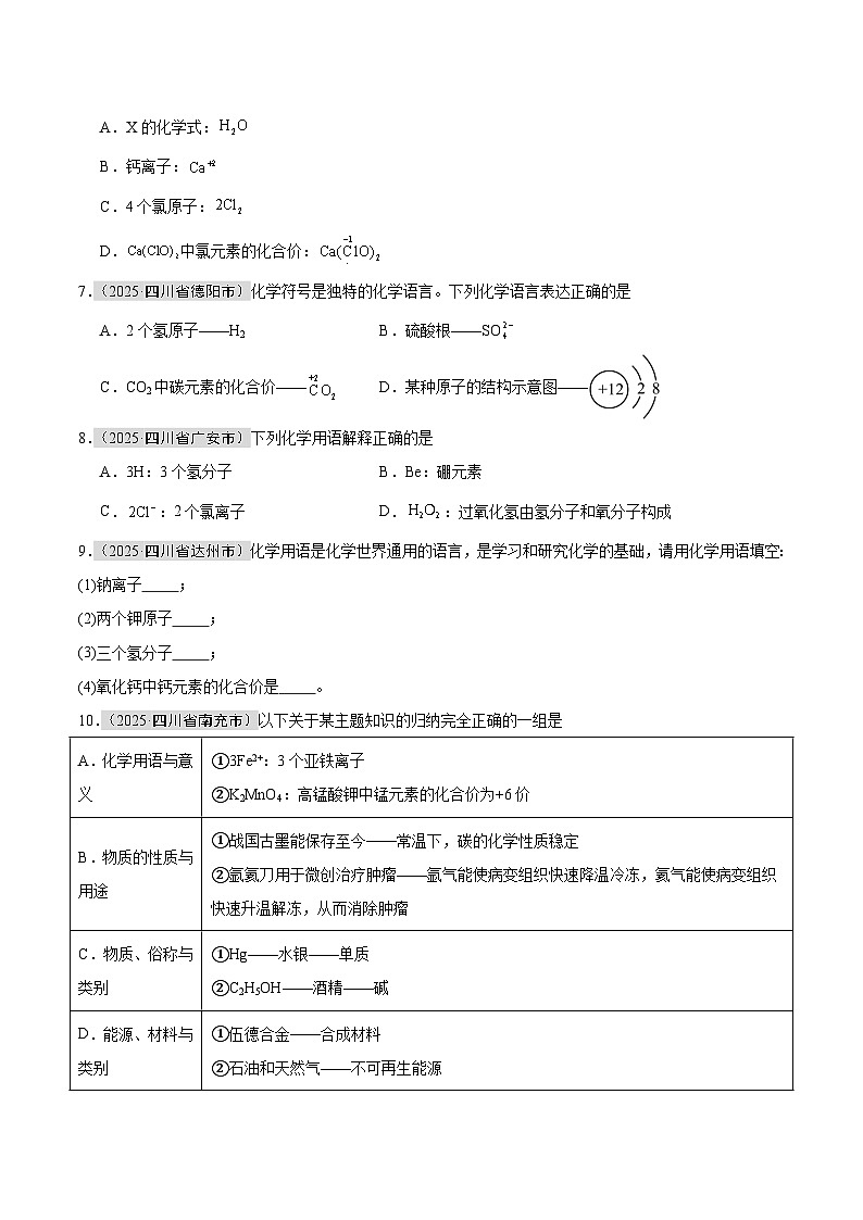 2025年中考化学真题分类汇编：专题07 化学用语和化学式计算（全国通用）（第01期）（原卷版）第2页