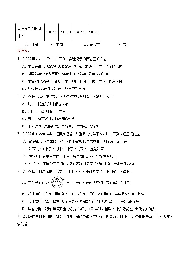 2025年中考化学真题分类汇编：专题13 常见的酸和碱（全国通用）（第02期）（原卷版）第2页