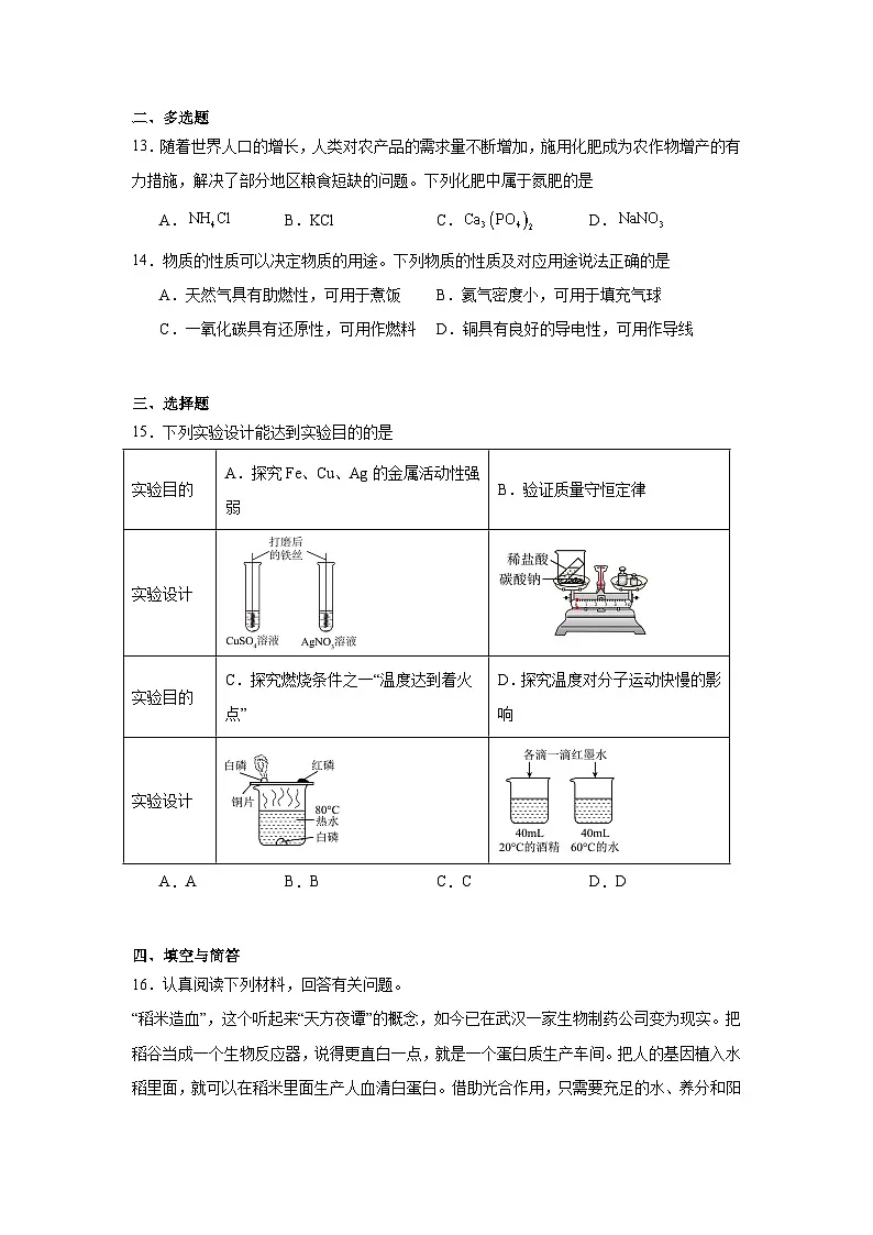 2025年湖南省长沙市长郡芙蓉中学中考全真模拟化学试卷第3页