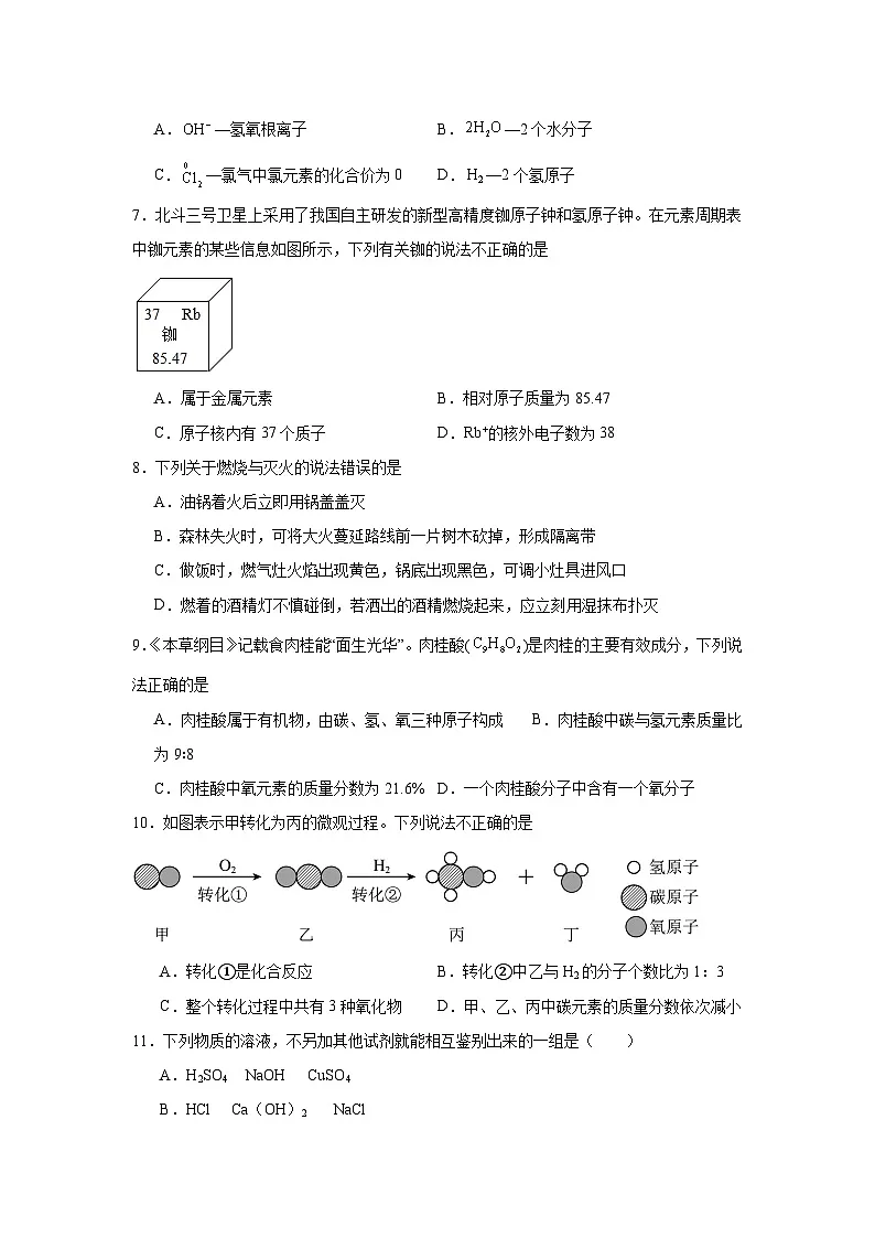 2025年江苏省南京市金陵中学河西分校中考模拟三化学试卷（附答案解析）第2页