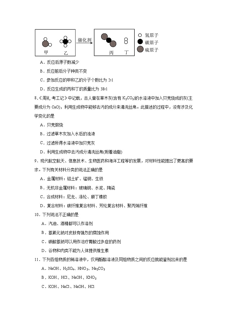 2025年江苏省南京市金陵中学河西分校中考四模化学试卷（附答案解析）第2页