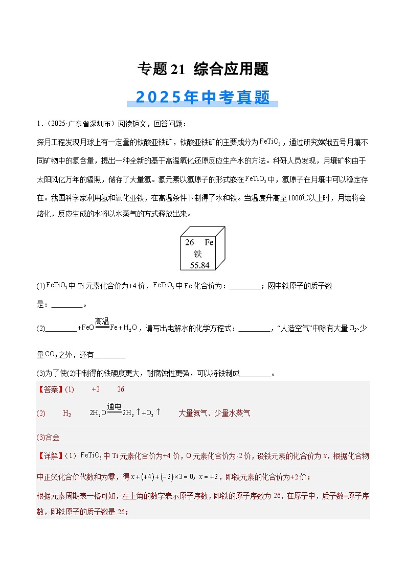 专题21 综合应用题（全国通用）（第02期）（解析版）【好题汇编】2025年中考化学真题分类汇编（全国通用）第1页