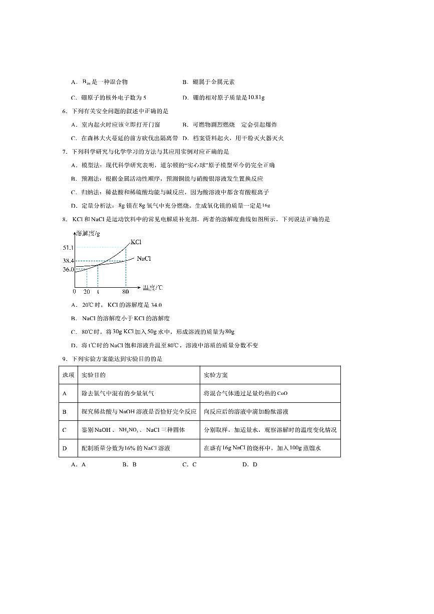 2025年新疆维吾尔自治区中考模拟预测化学试卷(含答案)第2页