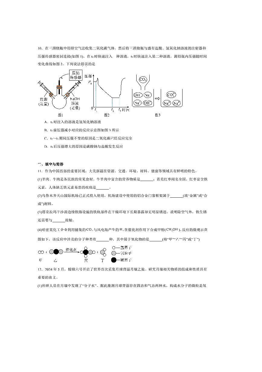 2025年新疆维吾尔自治区中考模拟预测化学试卷(含答案)第3页