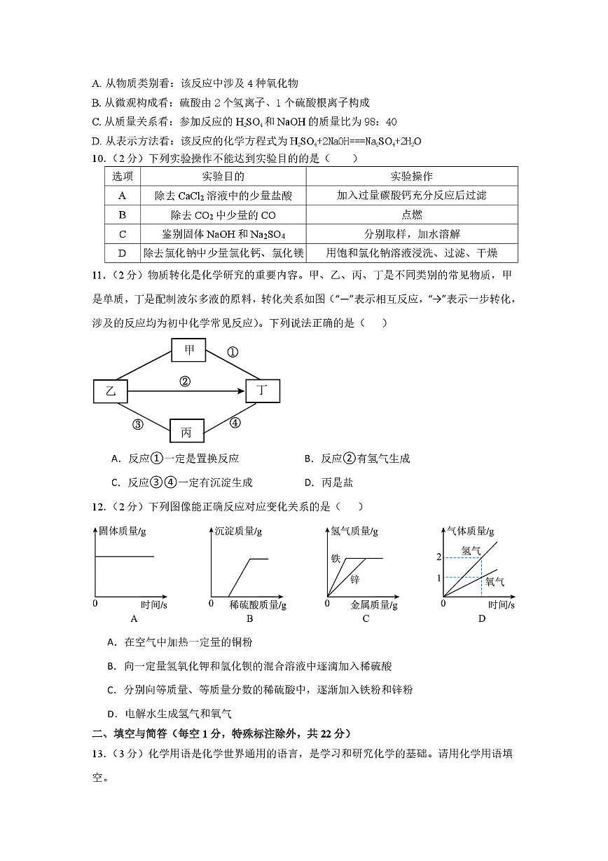 四川省巴中市南江县实验中学2024-2025学年九年级下学期期中考试化学试题第3页