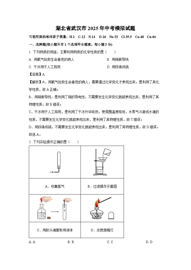 湖北省武汉市2025年中考模拟化学试题（解析版）第1页