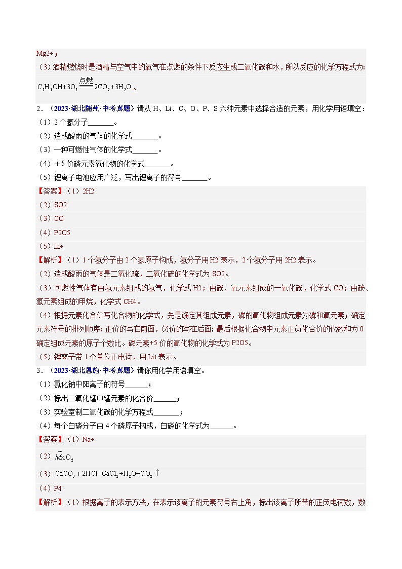 专题06 化学用语 化学式（解析版）【好题汇编】三年（2023-2025）中考化学真题分类汇编 （湖北专用）第2页