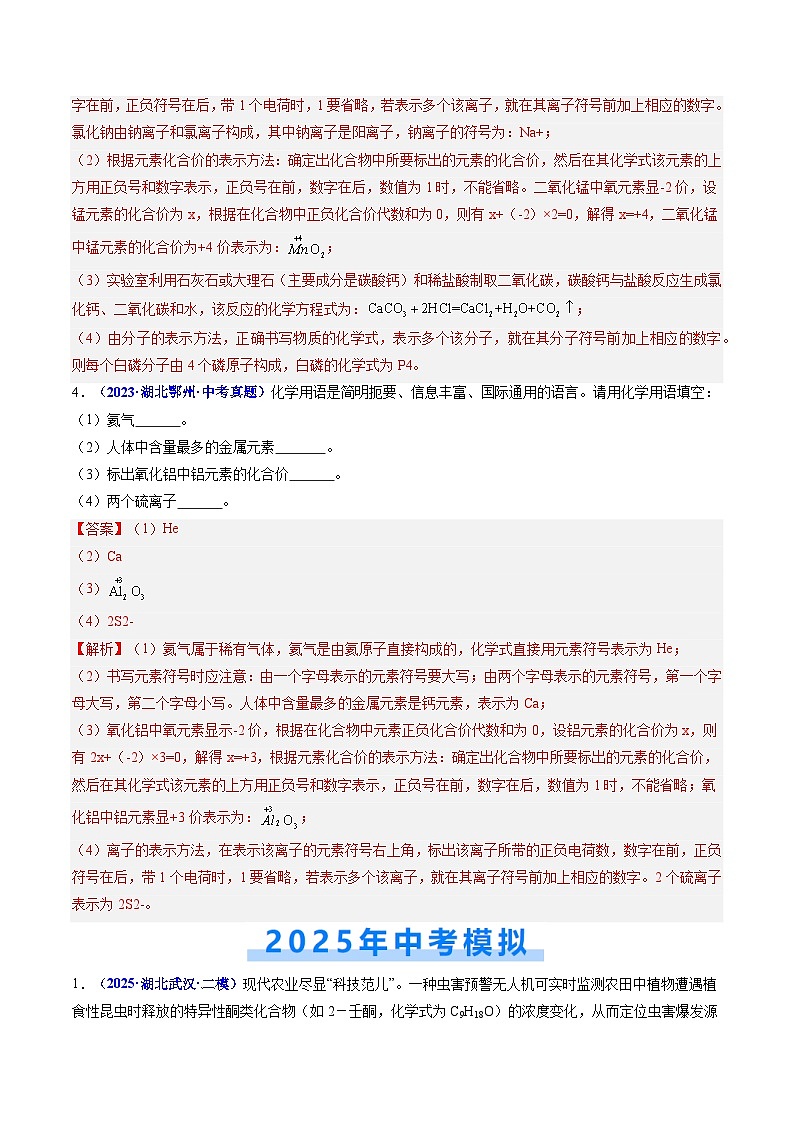 专题06 化学用语 化学式（解析版）【好题汇编】三年（2023-2025）中考化学真题分类汇编 （湖北专用）第3页