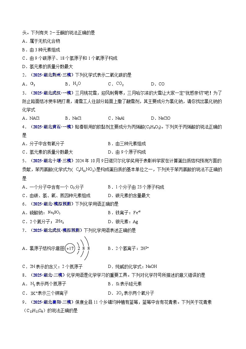 专题06 化学用语 化学式（原卷版）【好题汇编】三年（2023-2025）中考化学真题分类汇编 （湖北专用）第2页