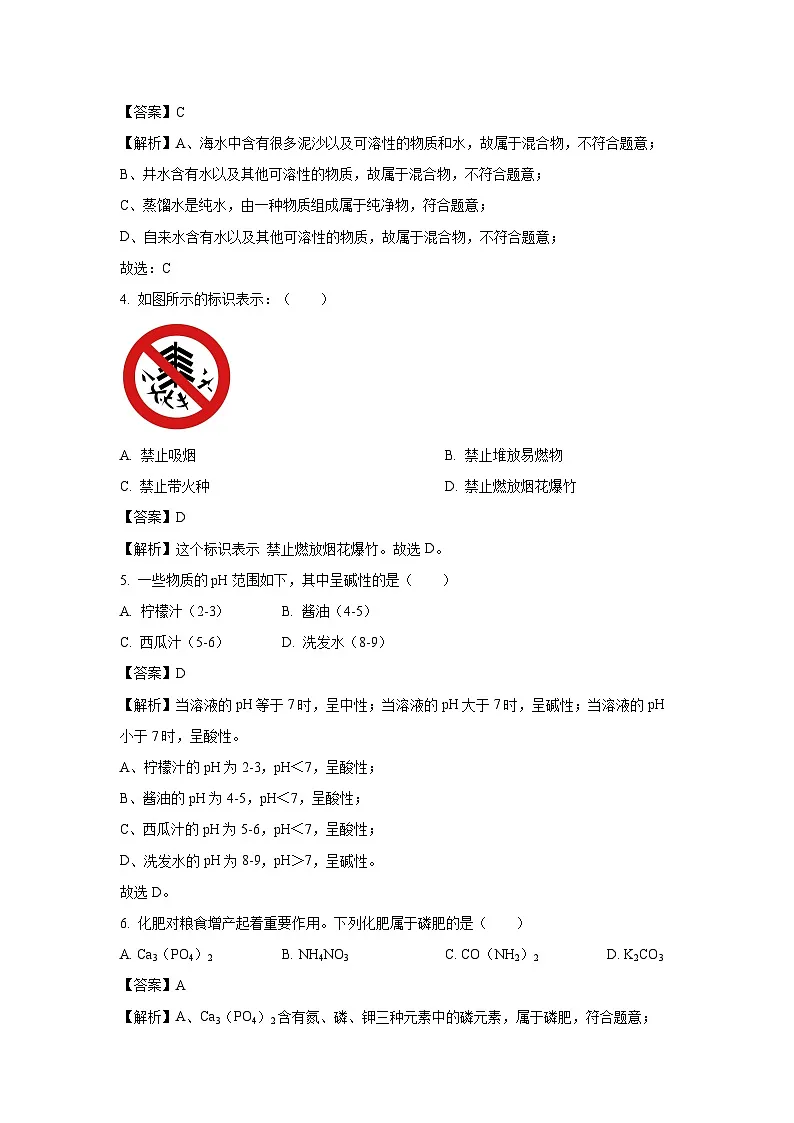 北京市房山区2025年中考一模化学试题（解析版）第2页