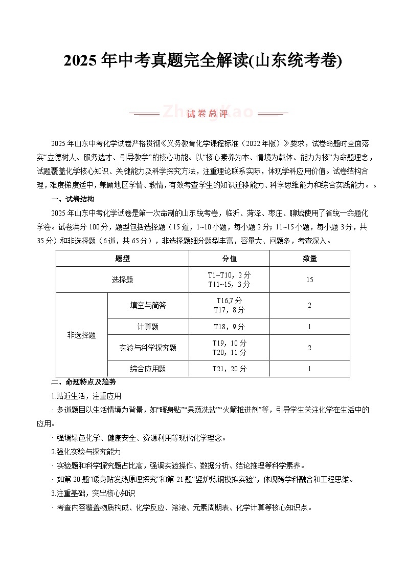 2025年中考化学真题完全解读（山东统考卷）第1页