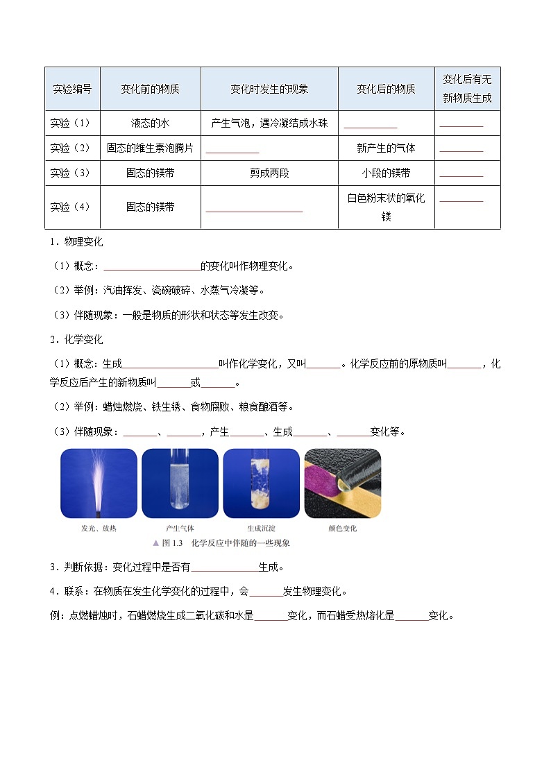 课题1 开启化学之门 第1课时 物质的变化和性质（同步讲义）（原卷版）第2页