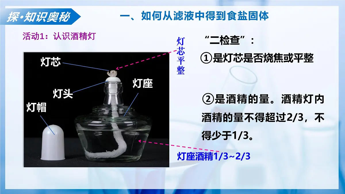 课题1 走进化学实验室 第2课时 如何从滤液中得到食盐固体 怎样处理实验废弃物和洗涤仪器（教学课件）化学沪科版五四学制2024八年级全一册第8页