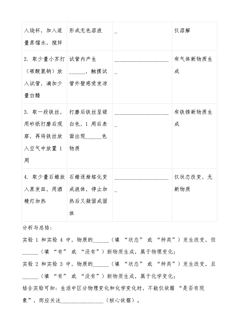 2025-2026学年人教版2024九年级上册第一单元 走进化学世界1.1物质的变化和性质课堂基础训练第3页