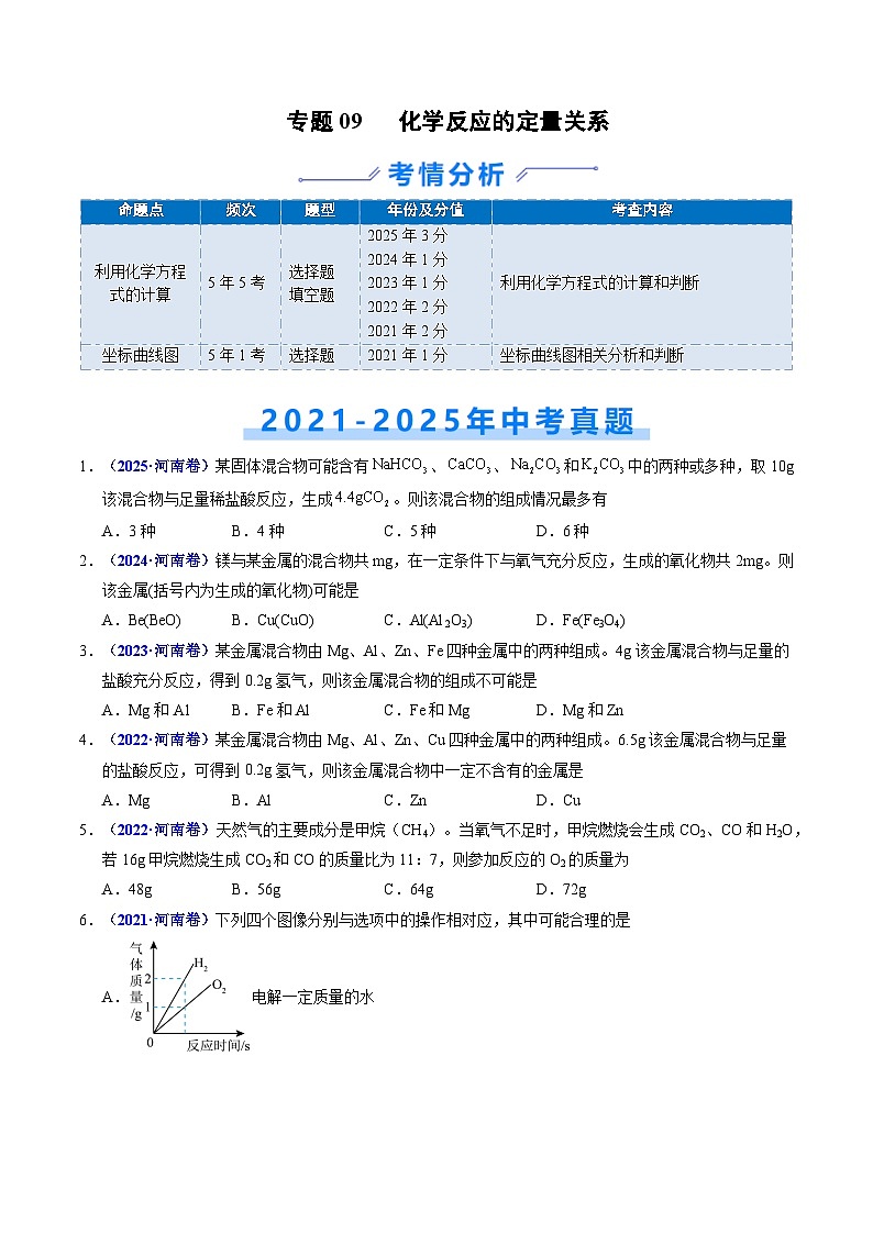 专题09 化学反应的定量关系（原卷版）第1页