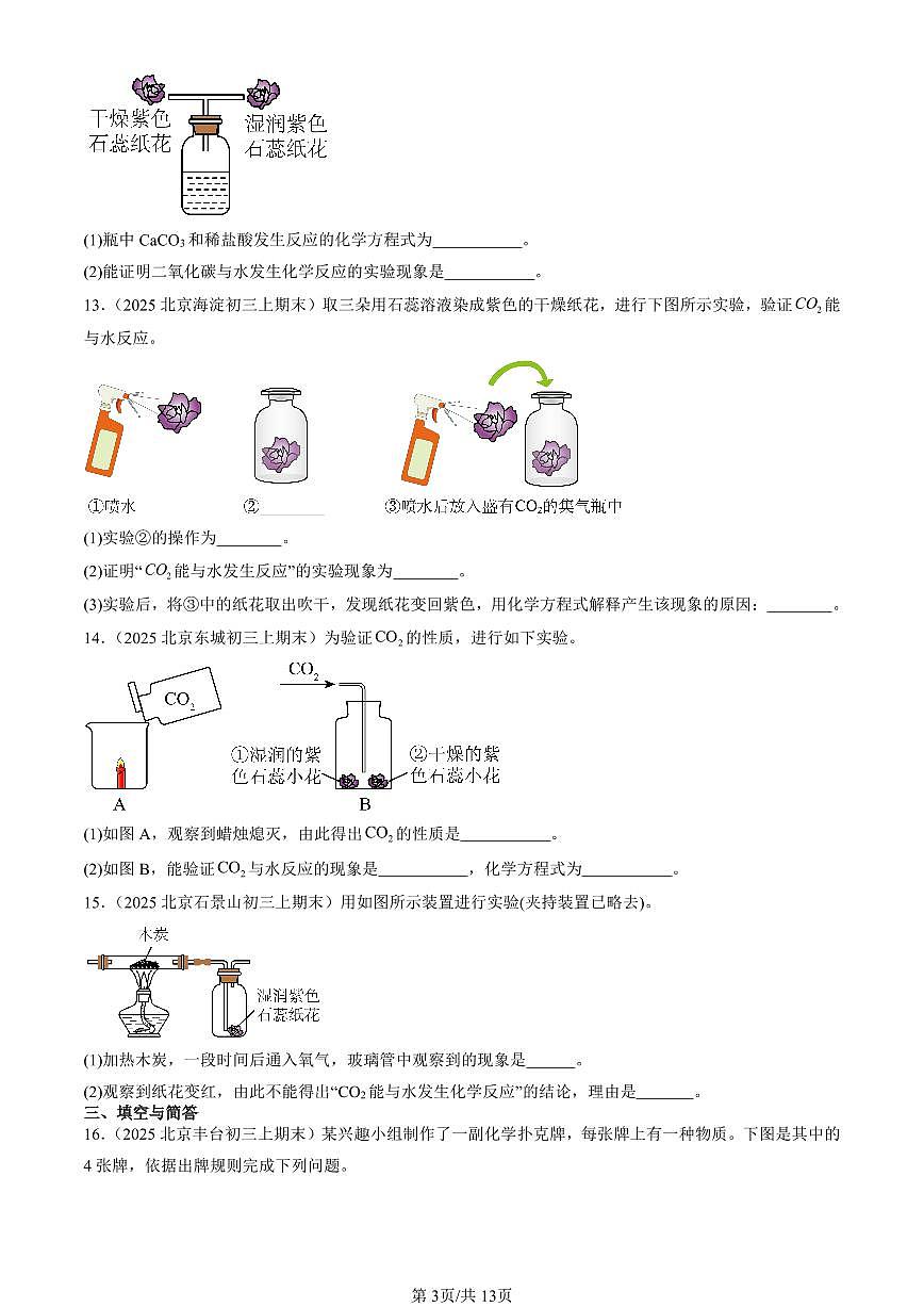 2025北京初三（上）期末化学汇编：二氧化碳的吸收（北京版） 有答案解析第3页