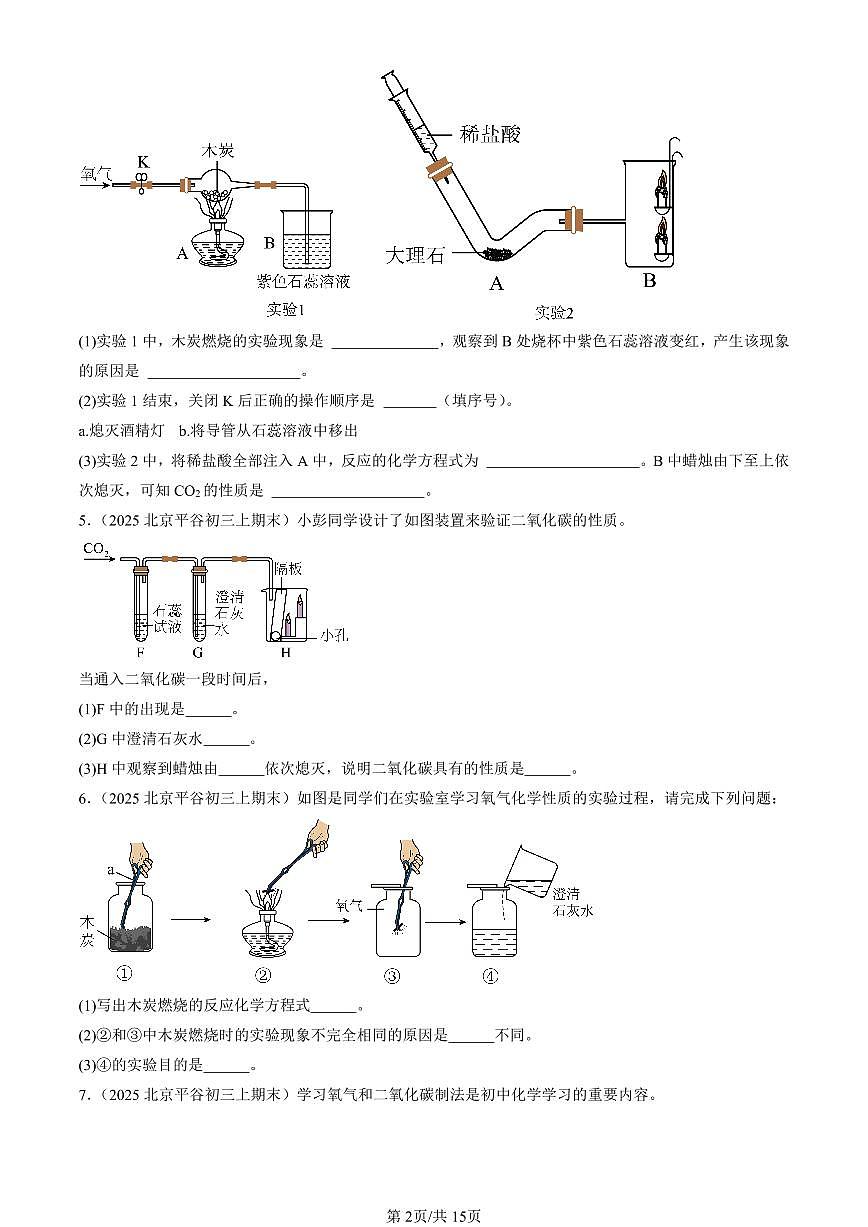 2025北京初三（上）期末化学汇编：碳和碳的氧化物章节综合（人教版）（非选择题） 有答案解析第2页
