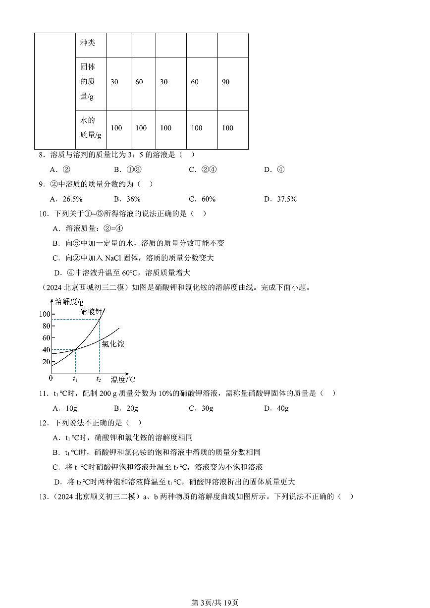 2023-2025北京初三二模化学汇编：溶质的质量分数（人教版） 有答案解析第3页