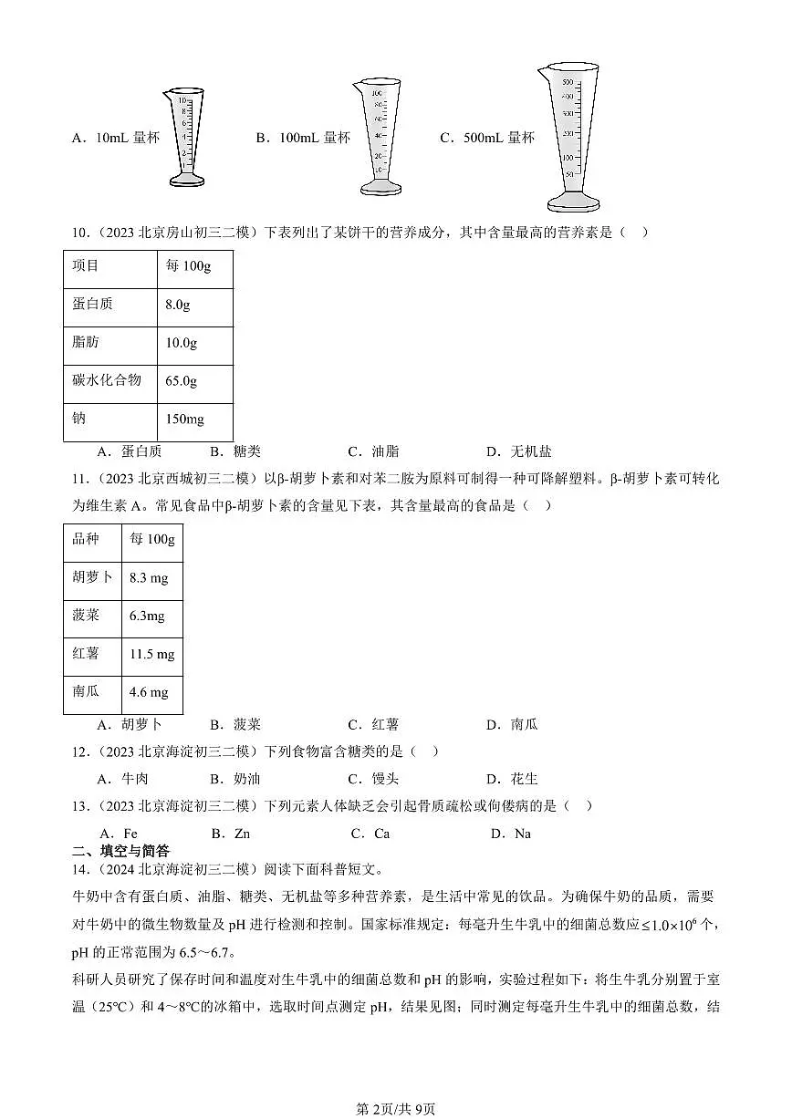 2023-2025北京初三二模化学汇编：化学与人体健康（人教版） 有答案解析第2页