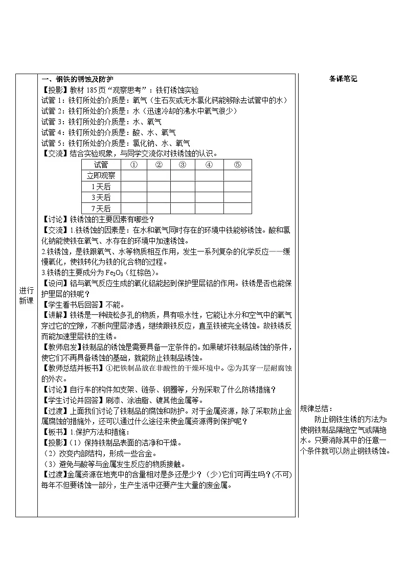 6.3 金属防护和废金属回收 （表格式教案）---2025-2026学年九年级化学沪教版（2024）上册第2页
